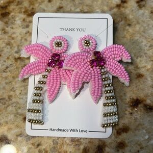 Pink Beaded Palm Tree Earrings